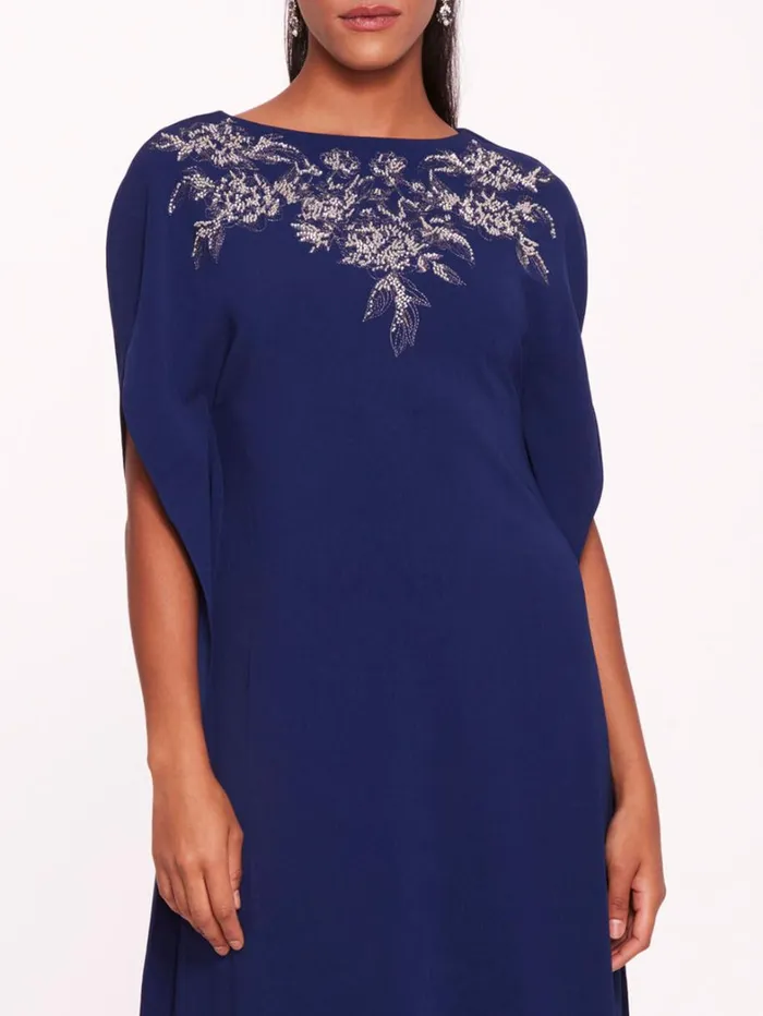 Women Marchesa Dresses Embroidered Crepe Kaftan Navy Women Marchesa Dresses Embroidered Crepe Kaftan Navy