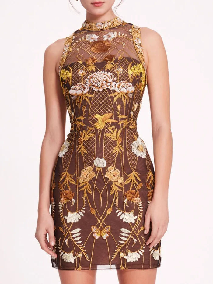 Women Marchesa Dresses High Neck Tulle Mini Dress Yellow Women Marchesa Dresses High Neck Tulle Mini Dress Yellow