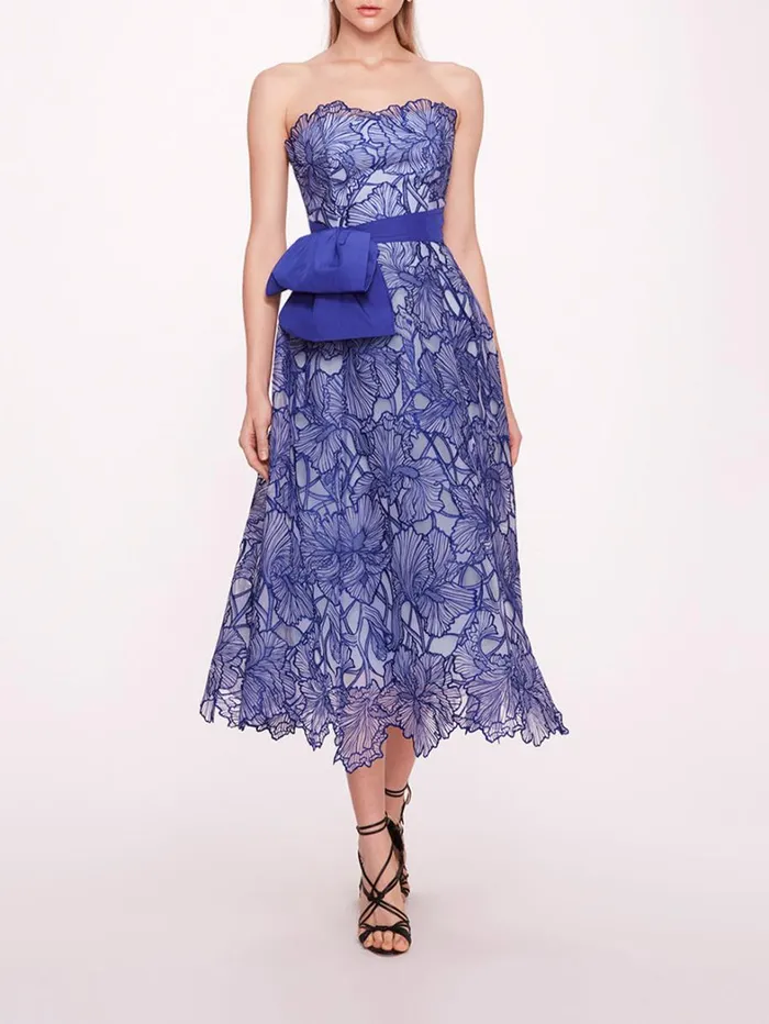 Women Marchesa Dresses Iris Cutwork Midi Dress Navy