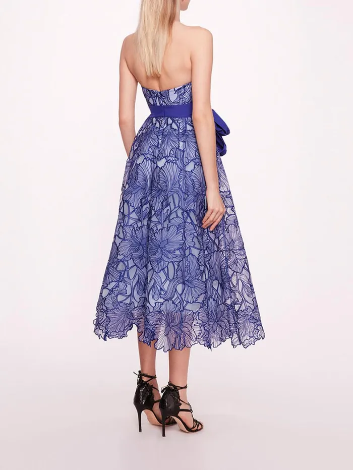 Women Marchesa Dresses Iris Cutwork Midi Dress Navy