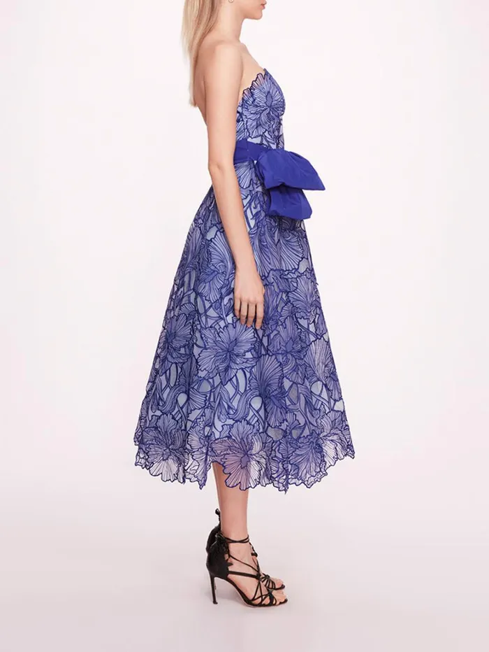 Women Marchesa Dresses Iris Cutwork Midi Dress Navy