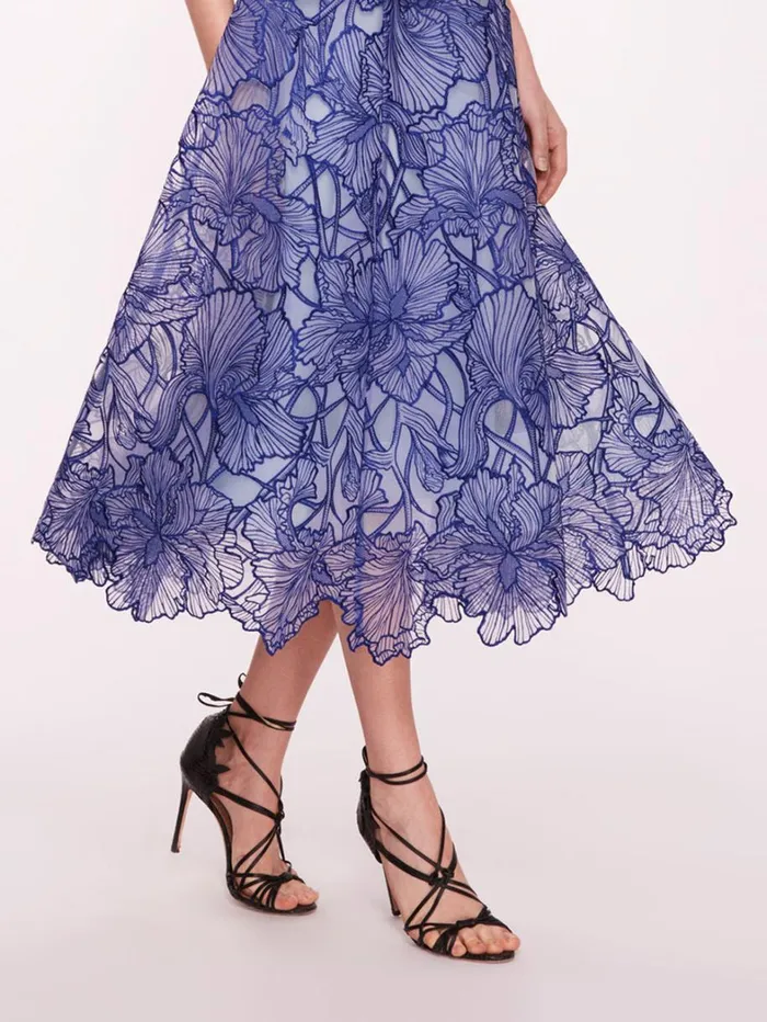 Women Marchesa Dresses Iris Cutwork Midi Dress Navy