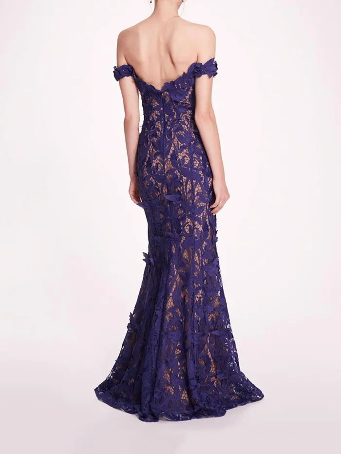 Women Marchesa Dresses Organic Lace Gown Navy Women Marchesa Dresses Organic Lace Gown Navy