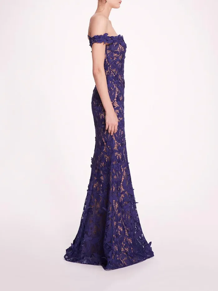 Women Marchesa Dresses Organic Lace Gown Navy Women Marchesa Dresses Organic Lace Gown Navy
