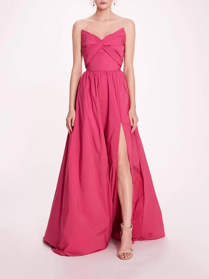Women Marchesa Dresses Pleated Taffeta Gown Winter Berry