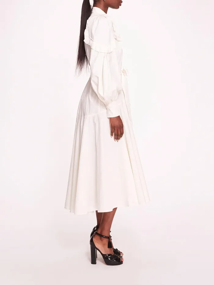 Women Marchesa Dresses Rosette Ruffle Midi Dress Ivory