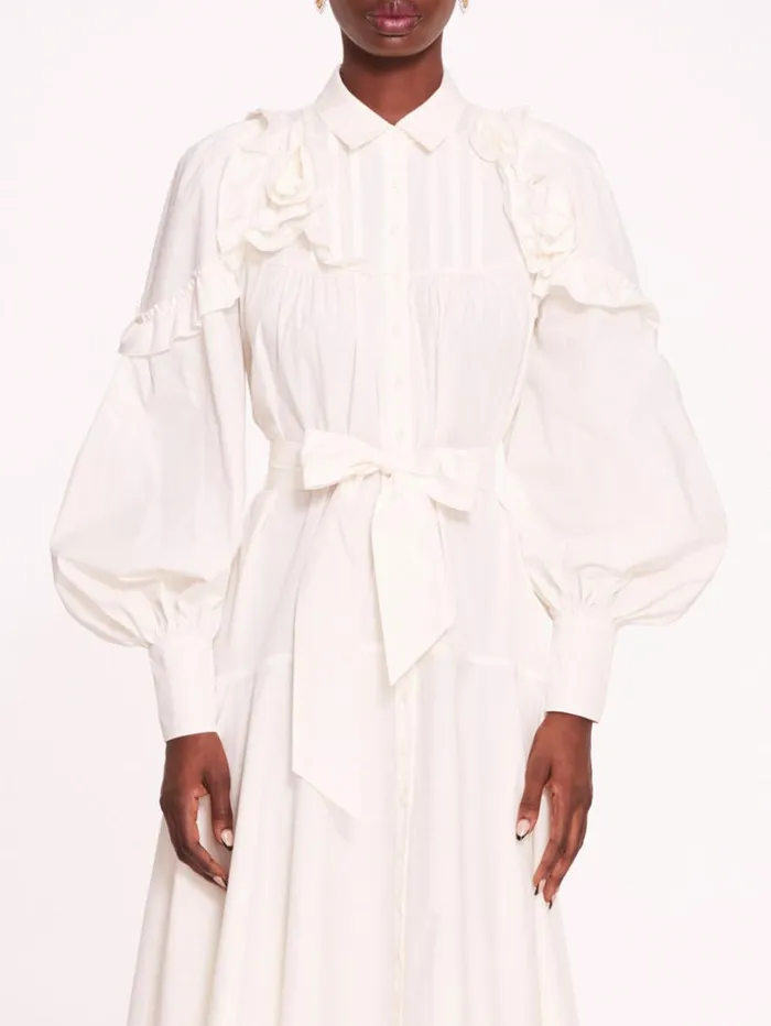 Women Marchesa Dresses Rosette Ruffle Midi Dress Ivory