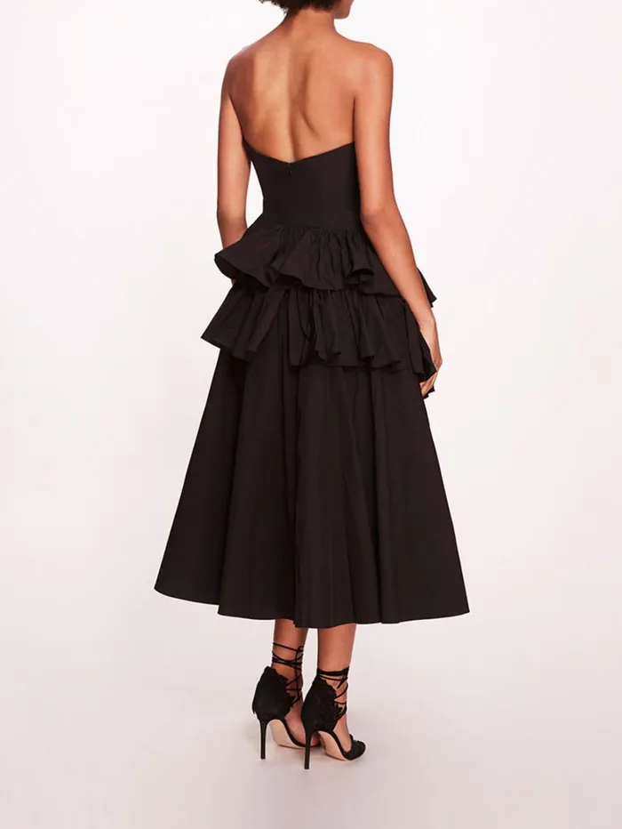 Women Marchesa Dresses Taffeta Tiered Midi Dress Black Women Marchesa Dresses Taffeta Tiered Midi Dress Black