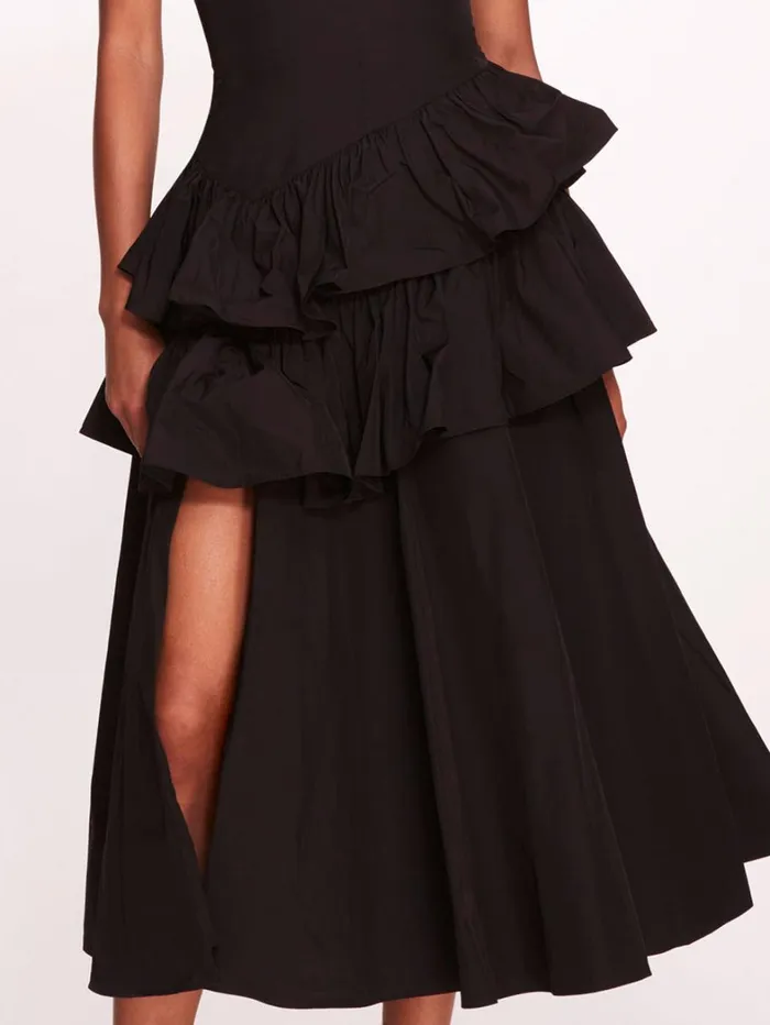 Women Marchesa Dresses Taffeta Tiered Midi Dress Black Women Marchesa Dresses Taffeta Tiered Midi Dress Black