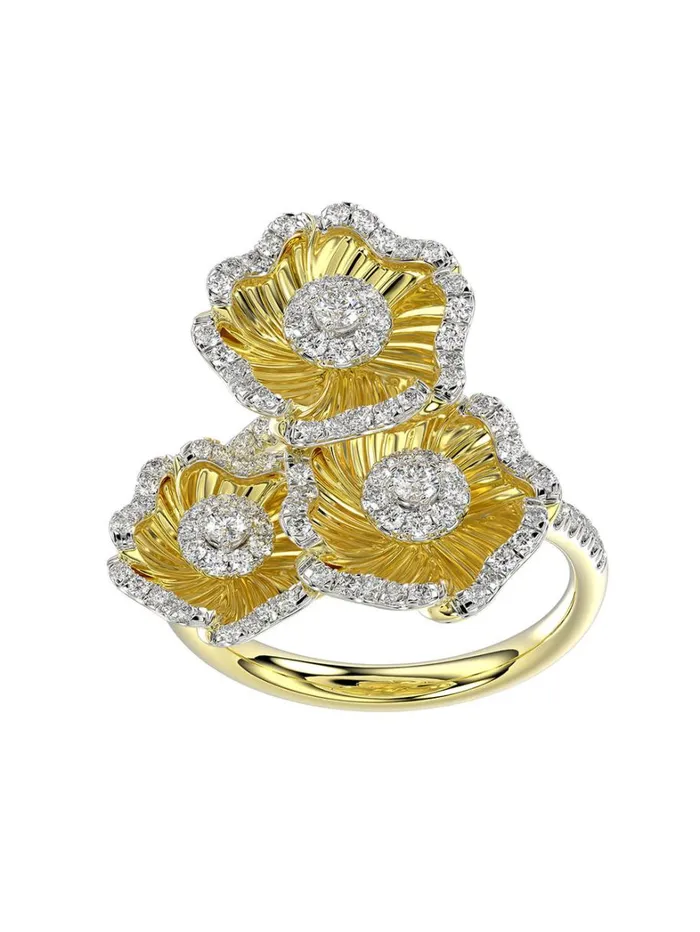 Women Marchesa Jewelry Halo Flower Yellow Gold Ring Yellow Gold