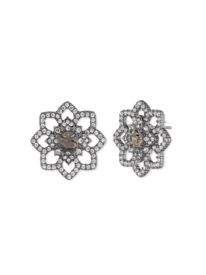 Women Marchesa Jewelry Lace Floral Button Black Diamond