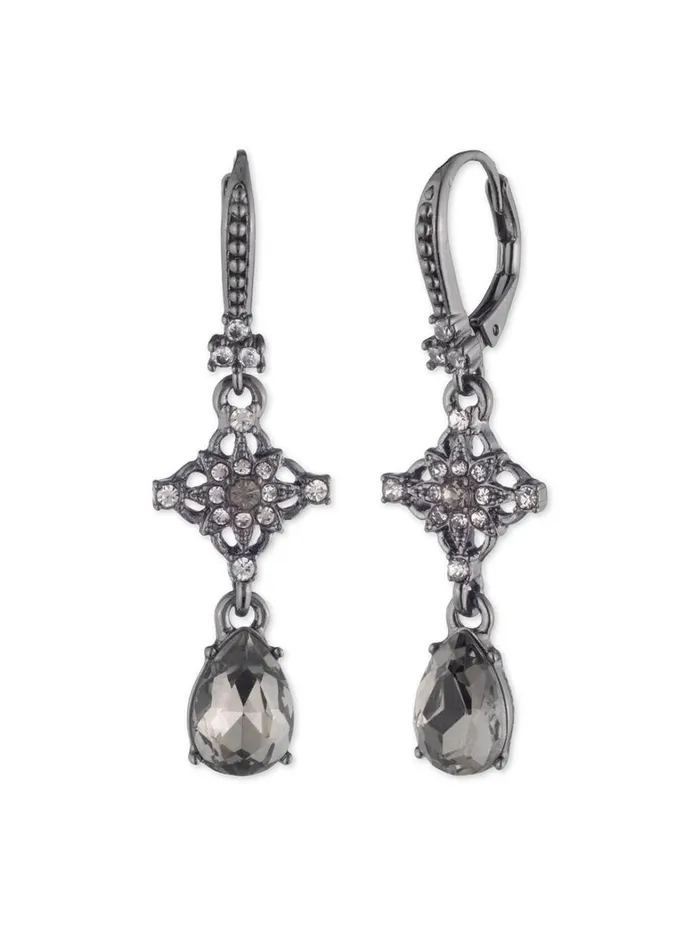 Women Marchesa Jewelry Lace Stone Drop Earring Black Diamond