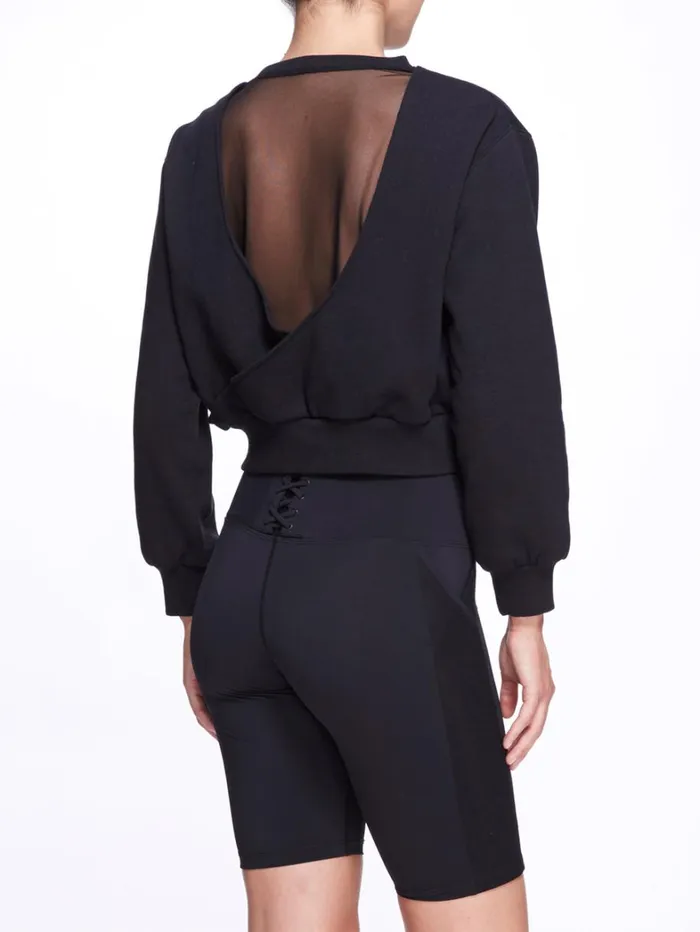 Women Marchesa Marchesa Active Women039s Black Crew Neck Cropped Sweatshirt With Mesh Cutout Back Black Women Marchesa Marchesa Active Women039s Black Crew Neck Cropped Sweatshirt With Mesh Cutout Back Black