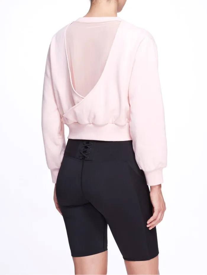 Women Marchesa Marchesa Active Women039s Blush Pink Crew Neck Cropped Sweatshirt With Mesh Cutout Back Blush
