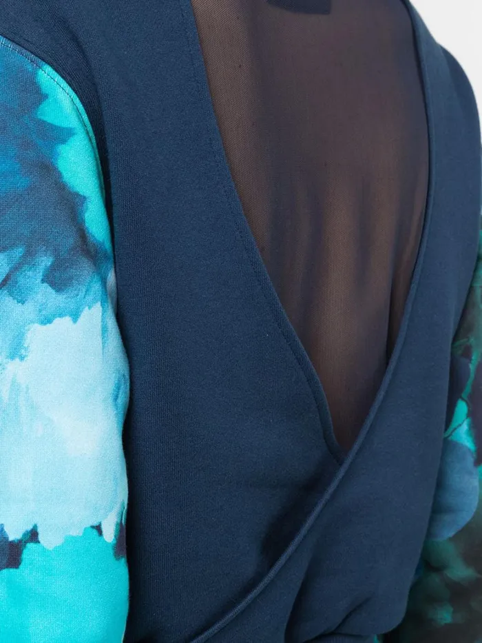 Women Marchesa Tops Blue Floral Printed Crew Neck Cropped Sweatshirt With Mesh Cutout Back Navy Multi Women Marchesa Tops Blue Floral Printed Crew Neck Cropped Sweatshirt With Mesh Cutout Back Navy Multi