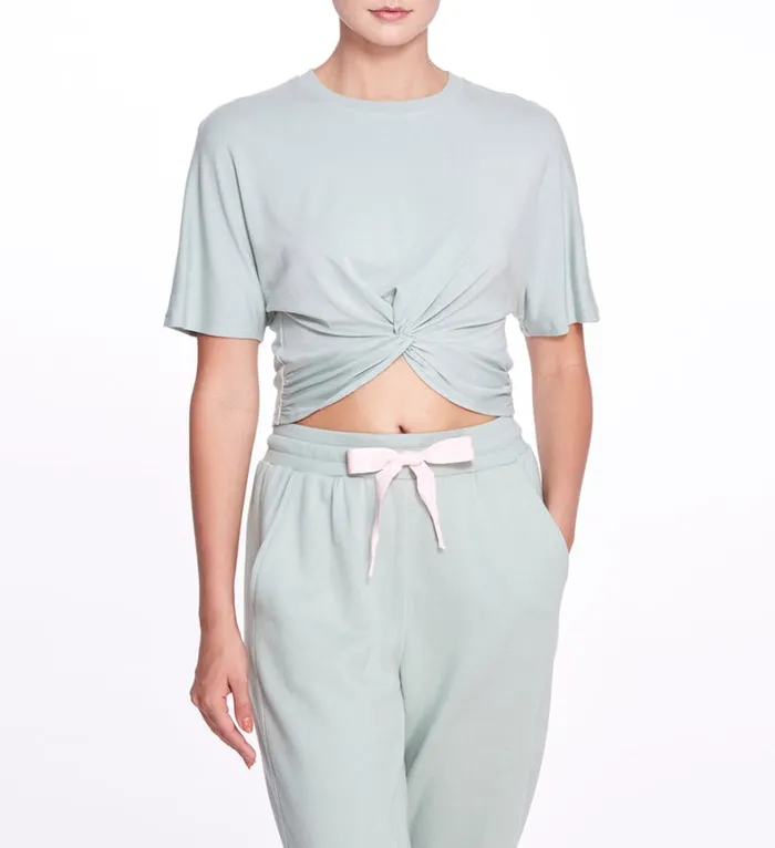 Women Marchesa Tops Sage Green Cropped TShirt With Front Twist Sage