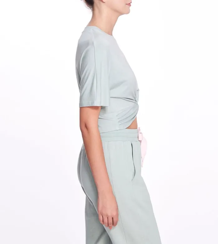 Women Marchesa Tops Sage Green Cropped TShirt With Front Twist Sage Women Marchesa Tops Sage Green Cropped TShirt With Front Twist Sage