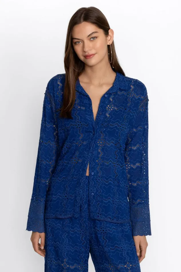 Women MARINA JOY RAYON SHIRT Sailor Blue Johnny Was Tops Women MARINA JOY RAYON SHIRT Sailor Blue Johnny Was Tops