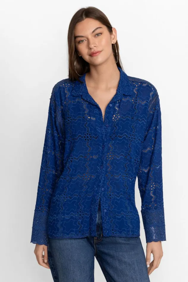 Women MARINA JOY RAYON SHIRT Sailor Blue Johnny Was Tops Women MARINA JOY RAYON SHIRT Sailor Blue Johnny Was Tops