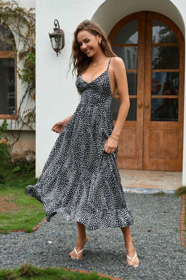 Women Maxi Dresses Cupshe Jerry Black Leopard VNeck AShape Dress Multicolor
