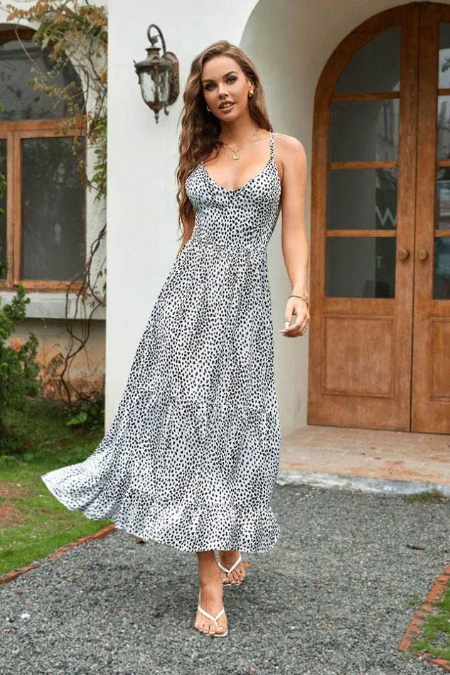 Women Maxi Dresses Cupshe Jerry Leopard VNeck AShape Dress Multicolor