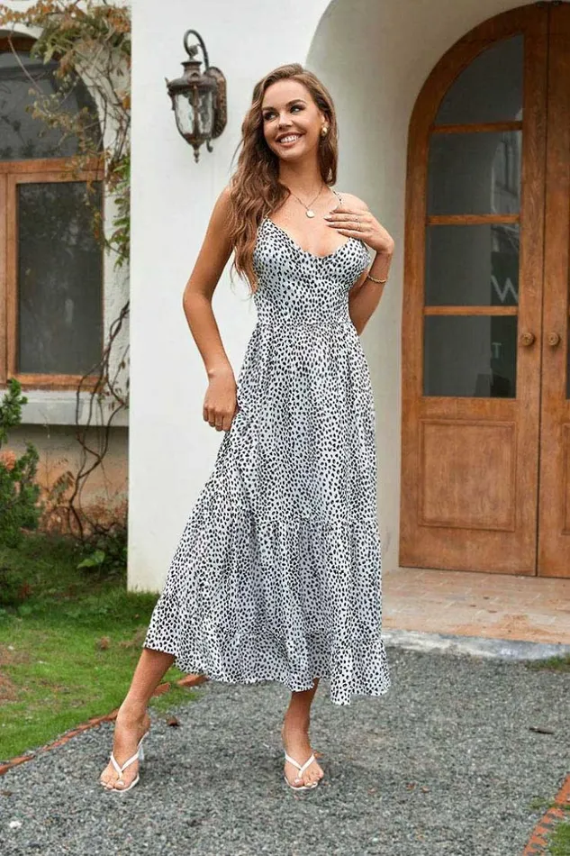 Women Maxi Dresses Cupshe Jerry Leopard VNeck AShape Dress Multicolor