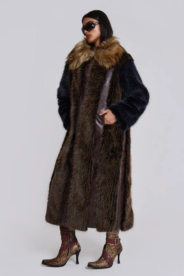 Women Maxi Length Fur and Leather Coat Jaded London Outerwear