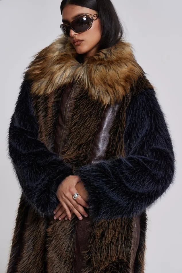 Women Maxi Length Fur and Leather Coat Jaded London Outerwear