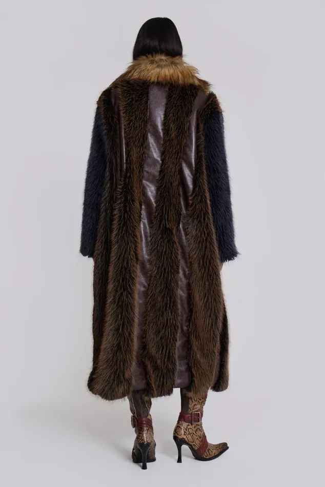 Women Maxi Length Fur and Leather Coat Jaded London Outerwear
