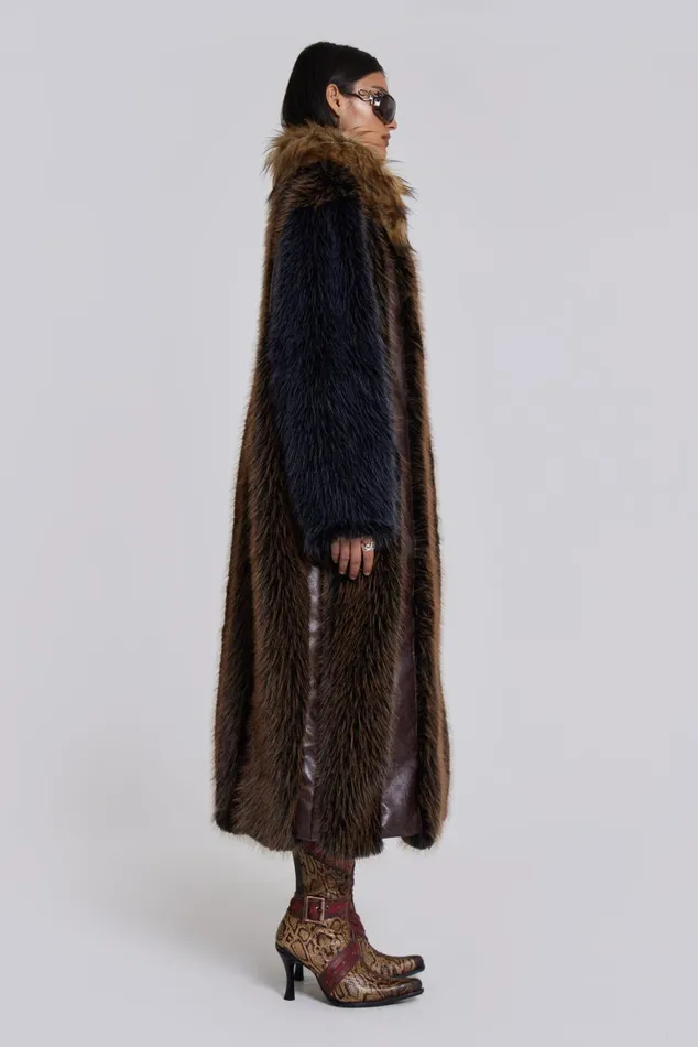 Women Maxi Length Fur and Leather Coat Jaded London Outerwear