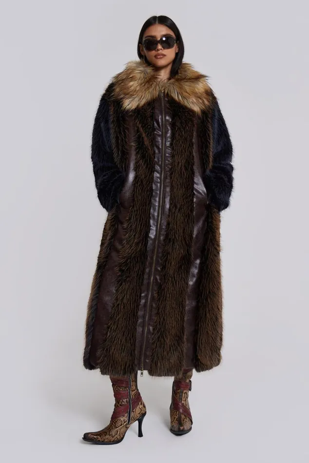 Women Maxi Length Fur and Leather Coat Jaded London Outerwear