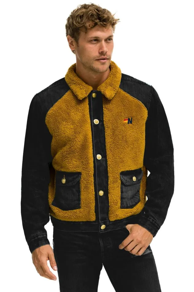 WomenMen Denim Aviator Nation Aspen Sherpa Unisex Denim Jacket 8211 Black Honey