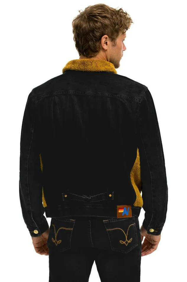 WomenMen Denim Aviator Nation Aspen Sherpa Unisex Denim Jacket 8211 Black Honey