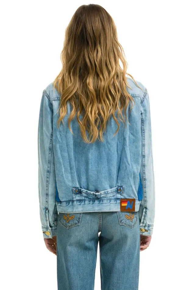 WomenMen Denim Aviator Nation Aspen Sherpa Unisex Denim Jacket 8211 Super Light Blue