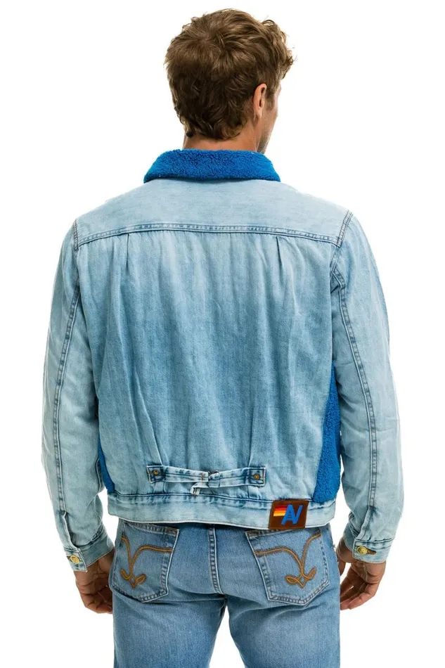 WomenMen Denim Aviator Nation Aspen Sherpa Unisex Denim Jacket 8211 Super Light Blue