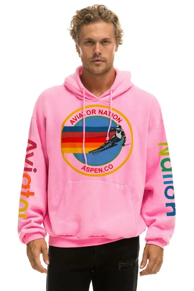 WomenMen Hoodies Aviator Nation Aspen Relaxed Pullover Hoodie 8211 Neon Pink