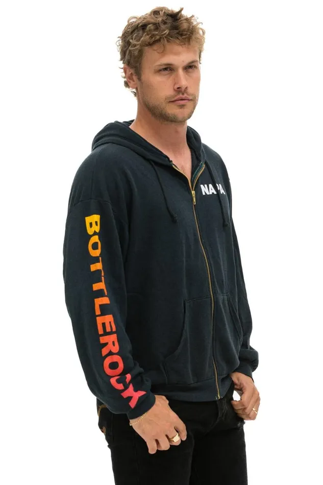 WomenMen Hoodies Aviator Nation Bottlerock 2024 Relaxed Zip Hoodie 8211 Charcoal