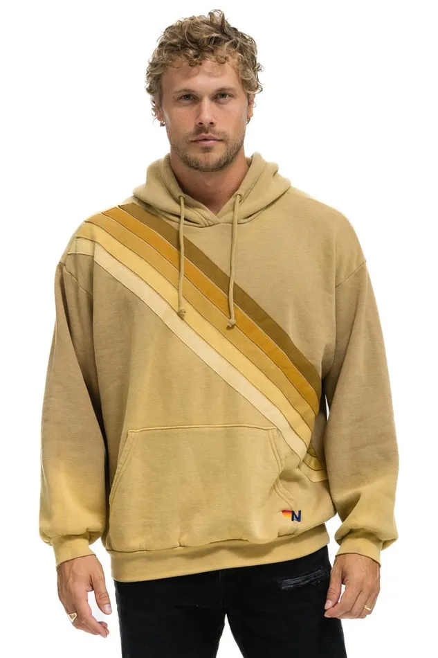 WomenMen Hoodies Aviator Nation Cross Stripe Relaxed Pullover Hoodie 8211 Faded Tan