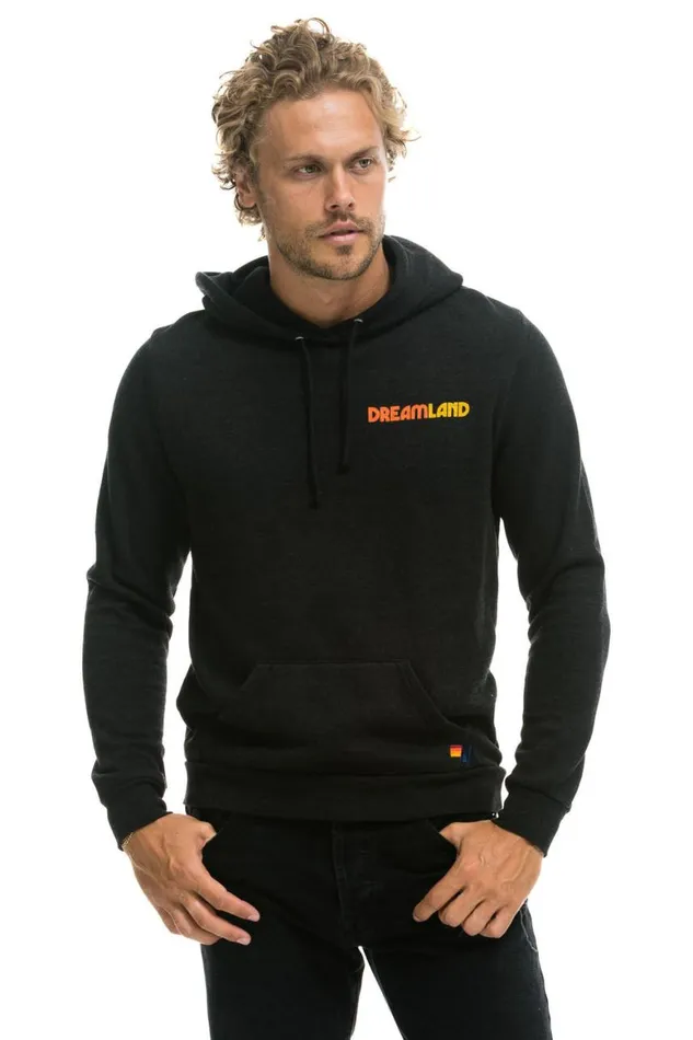 WomenMen Hoodies Aviator Nation Dreamland Logo Pullover Hoodie 8211 Black