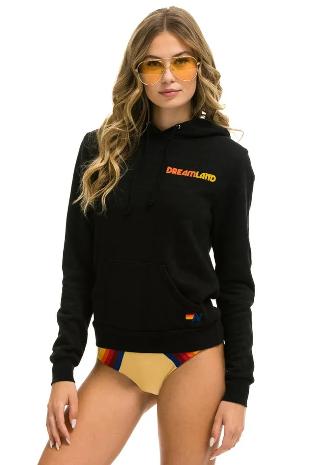 WomenMen Hoodies Aviator Nation Dreamland Logo Pullover Hoodie 8211 Black