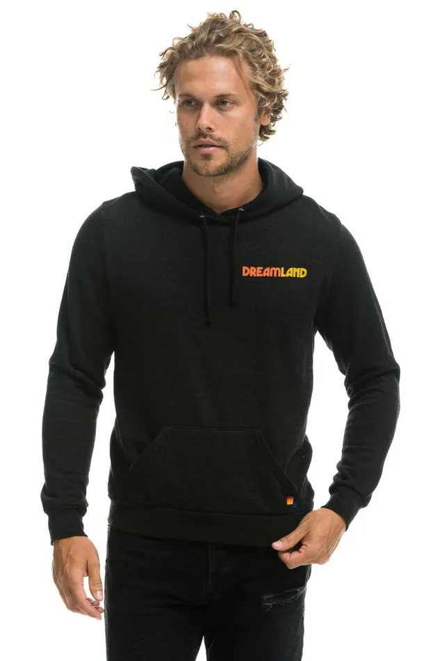 WomenMen Hoodies Aviator Nation Dreamland Logo Pullover Hoodie 8211 Black