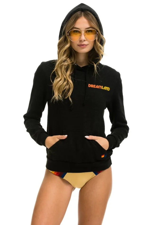 WomenMen Hoodies Aviator Nation Dreamland Logo Pullover Hoodie 8211 Black