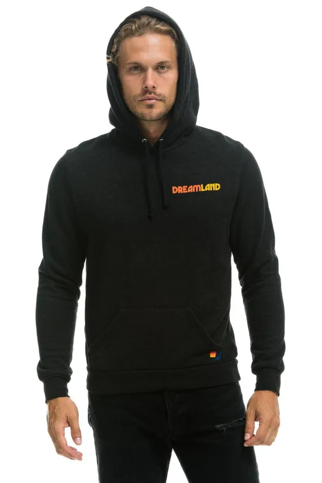 WomenMen Hoodies Aviator Nation Dreamland Logo Pullover Hoodie 8211 Black