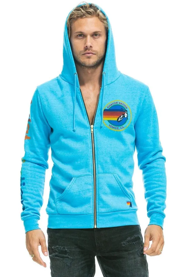 WomenMen Hoodies Aviator Nation Hoodie 8211 Neon Blue