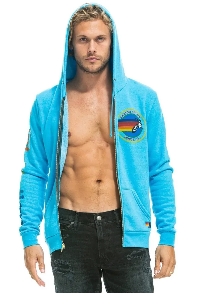 WomenMen Hoodies Aviator Nation Hoodie 8211 Neon Blue