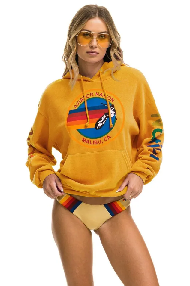 WomenMen Hoodies Aviator Nation Malibu Relaxed Pullover Hoodie 8211 Gold