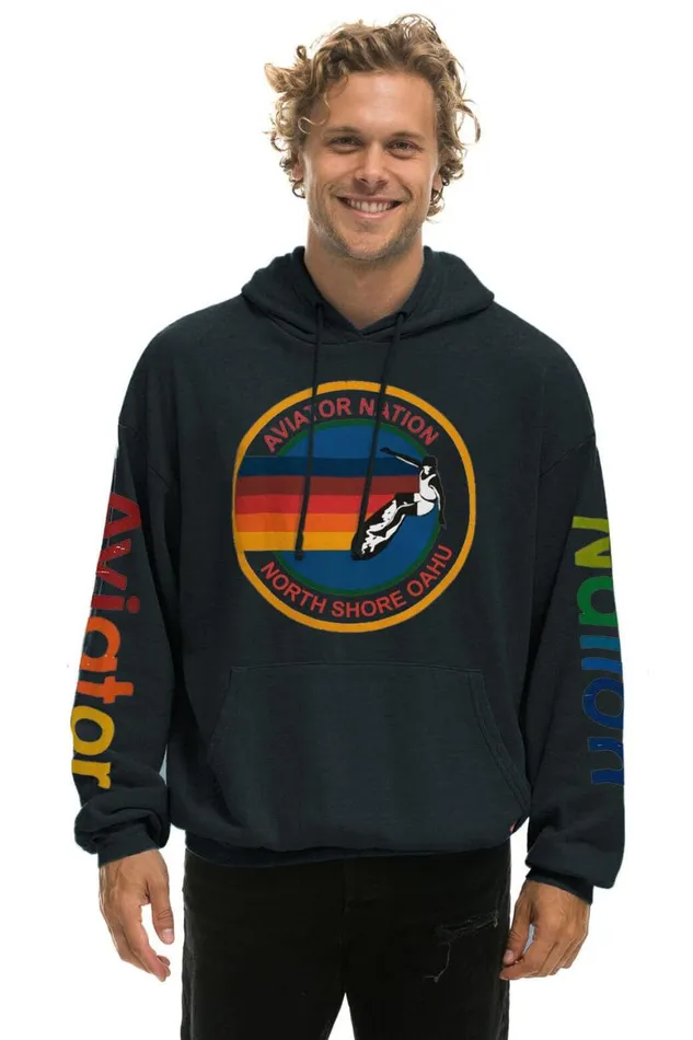 WomenMen Hoodies Aviator Nation North Shore Relaxed Pullover Hoodie 8211 Charcoal