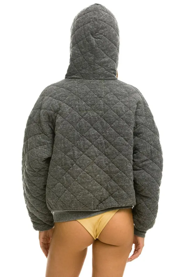 WomenMen Hoodies Aviator Nation Quilted Zip Hoodie Relaxed 8211 Heather Grey