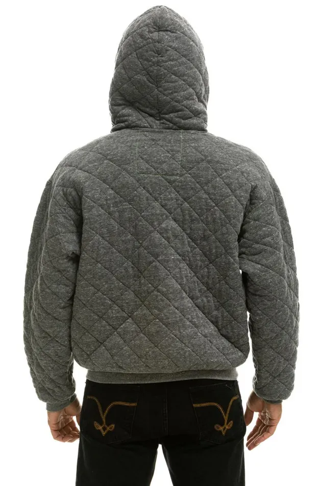 WomenMen Hoodies Aviator Nation Quilted Zip Hoodie Relaxed 8211 Heather Grey