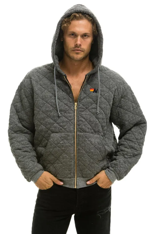WomenMen Hoodies Aviator Nation Quilted Zip Hoodie Relaxed 8211 Heather Grey